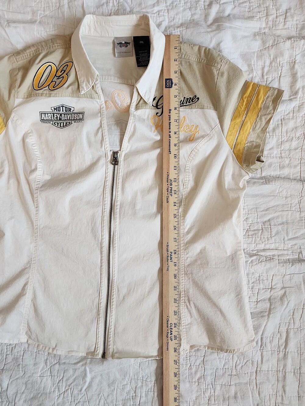 Harley Davidson Shirt Womens Size2XL White Beige Full Zip V-Neck 03 Garage Biker - Picture 8 of 16